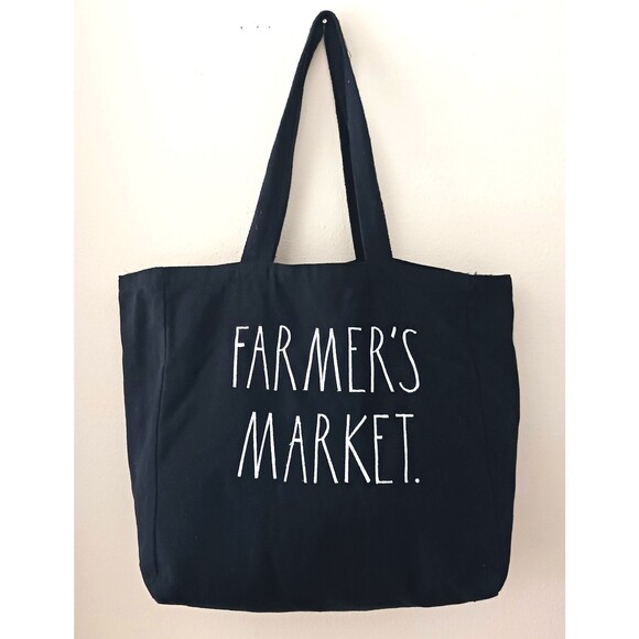 Rae Dunn Handbags - Rae Dunn "FARMER'S MARKET" Large Blk Canvas Tote Bag, Reusable, Grocery Shop